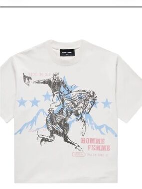 Homme Femme White Graphic Short Sleeve Tee